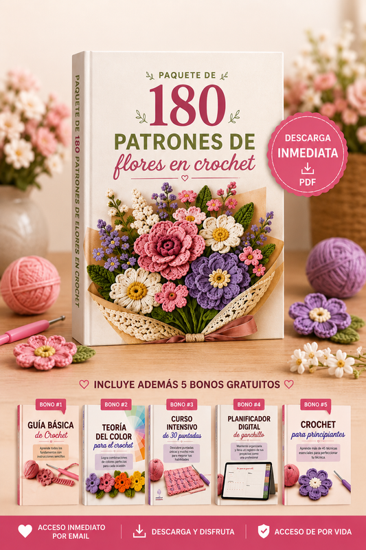 180 patrones de flores en crochet + 5 regalos exclusivos